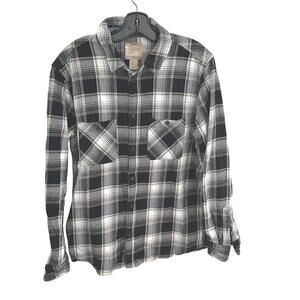 Telluride Men's Black and White Plaid Thick 100% Cotton Button Down Shirt - L